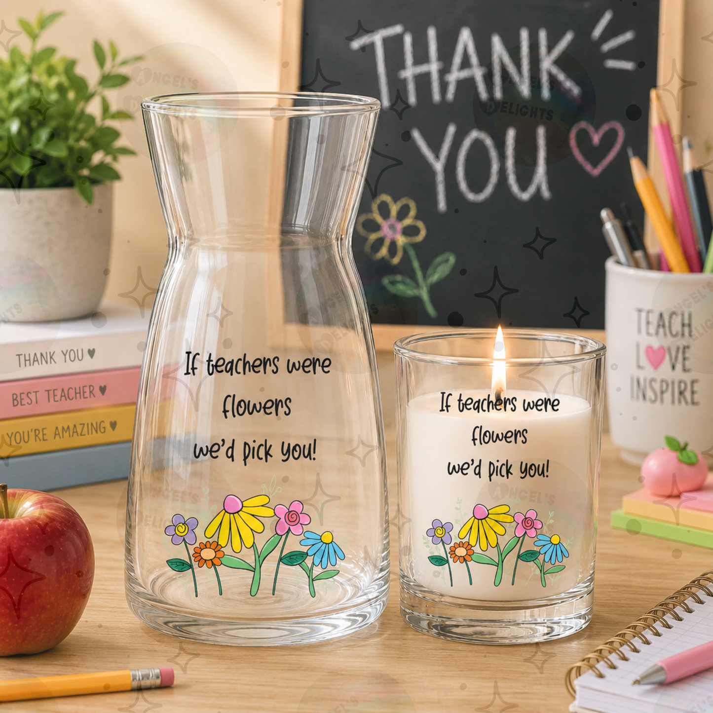 Personalised Teacher Vase, Candle & Gift Set