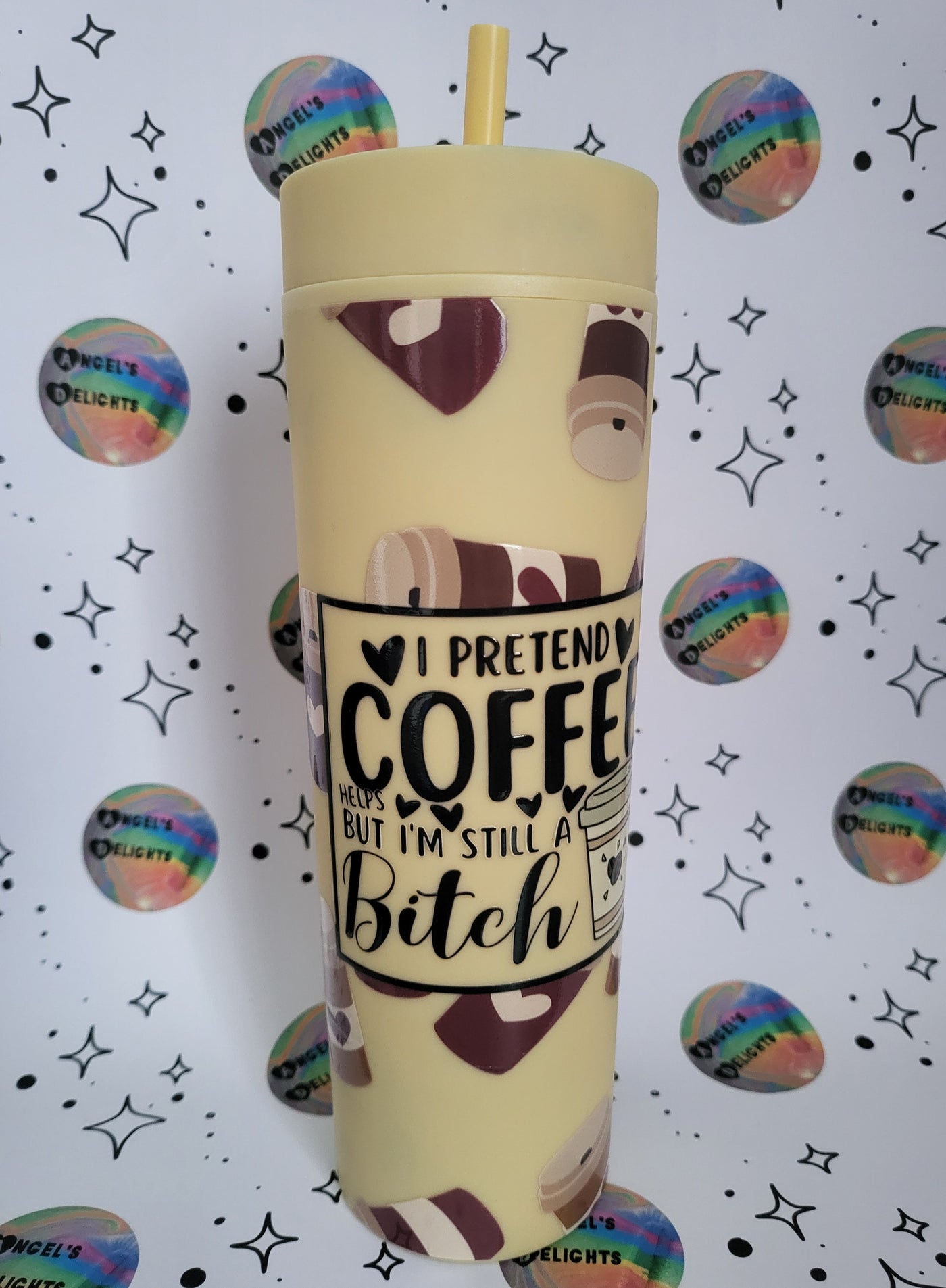 'I pretend coffee helps..' skinny tumbler