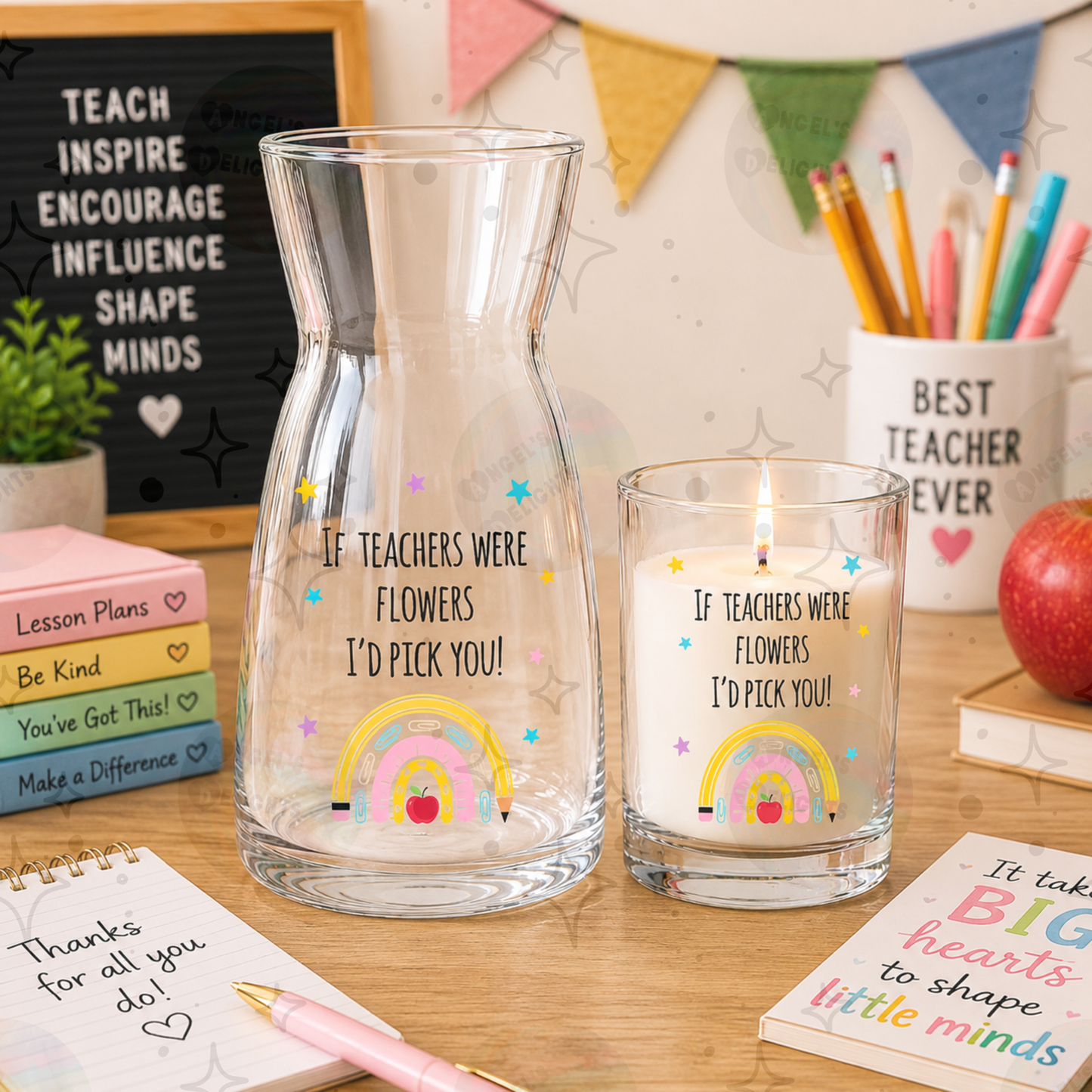 Personalised Teacher Vase, Candle & Gift Set