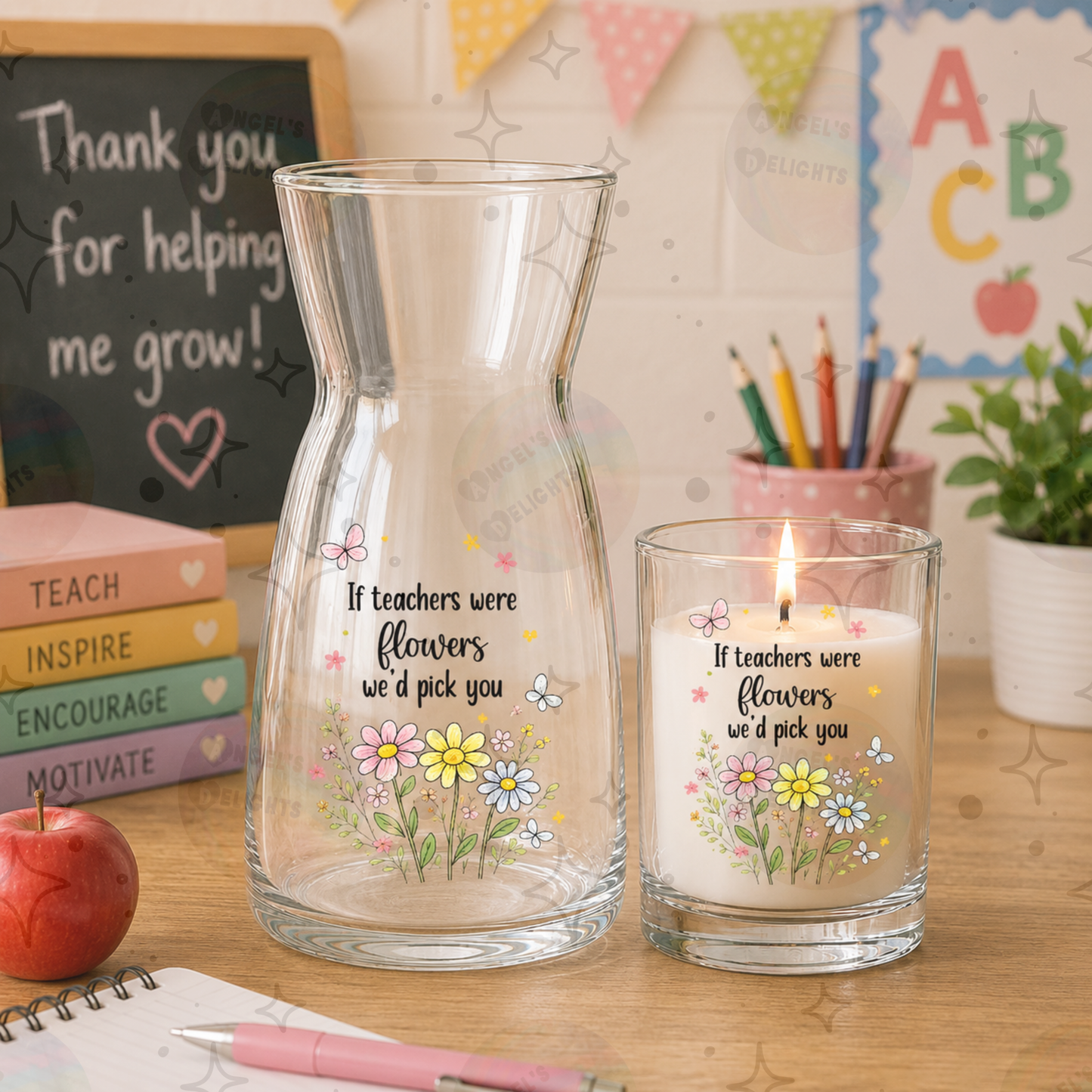 Personalised Teacher Vase, Candle & Gift Set